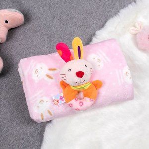 Kids Soft Flannel Blanket w/ Matching Toy - Pink
